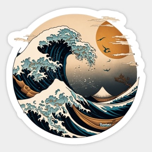 Sunset during the great wave off katsushika hokusai Sticker